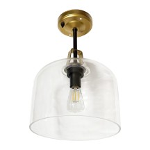 12V LED 13" Pendant Light, Matte Black with Gold Accent, Glass Globe, Replaceable Bulb