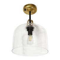 12V LED 13" Pendant Light, Matte Black with Gold Accent, Glass Globe, Replaceable Bulb