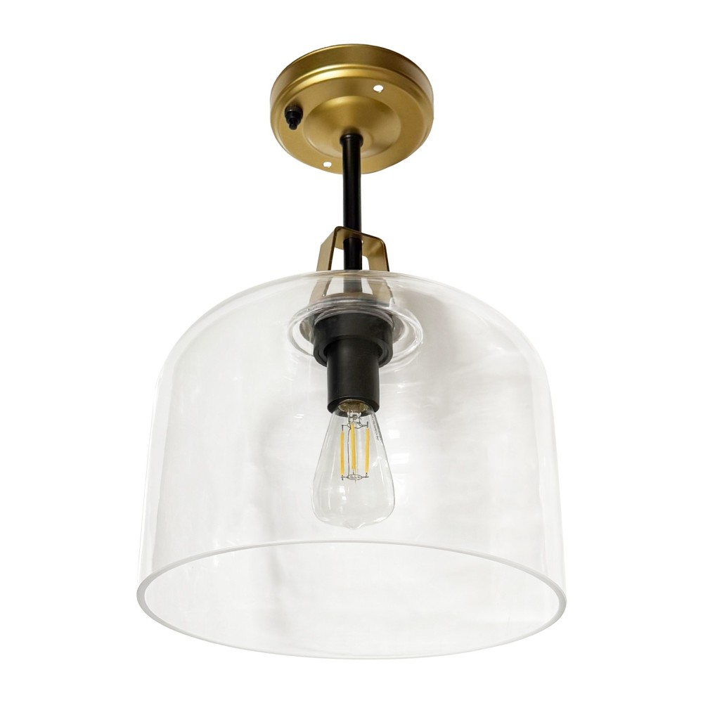 12V LED 13" Pendant Light, Matte Black with Gold Accent, Glass Globe, Replaceable Bulb