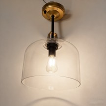 12V LED 13" Pendant Light, Matte Black with Gold Accent, Glass Globe, Replaceable Bulb