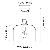 12V LED 13" Pendant Light, Matte Black with Gold Accent, Glass Globe, Replaceable Bulb