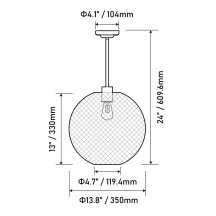 24" 12V LED Pendant Light Matte Black with String Woven Globe