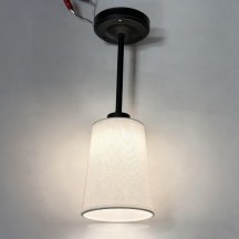 12V LED 15" Matte Black Pendant Light with White Fabric Shade