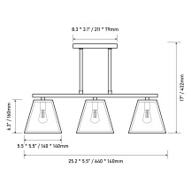 12V LED 17" 3-Light Island Pendant Light, Matte Black, 3500K, 9W