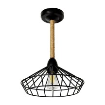 14 Inch 12V LED Matte Black Vintage Dinette Light With Jute Accent Replaceable Edison Bulb