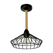 14 Inch 12V LED Matte Black Vintage Dinette Light With Jute Accent Replaceable Edison Bulb