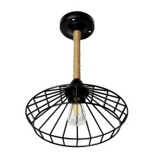 14 Inch 12V LED Matte Black Vintage Dinette Light With Jute Accent Replaceable Edison Bulb
