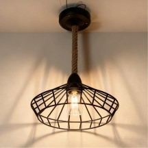 14 Inch 12V LED Matte Black Vintage Dinette Light With Jute Accent Replaceable Edison Bulb