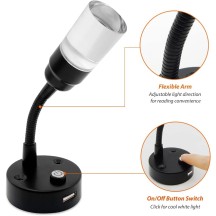 Black LED Reading Light with USB Charger