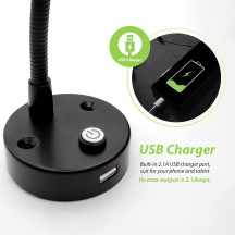 Black LED Reading Light with USB Charger
